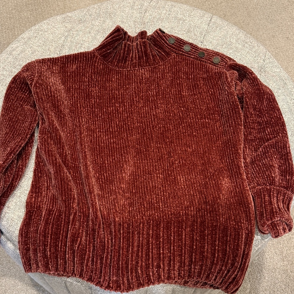 Grace & Lace Chenille Button-Shoulder Sweater - Deep Burgundy